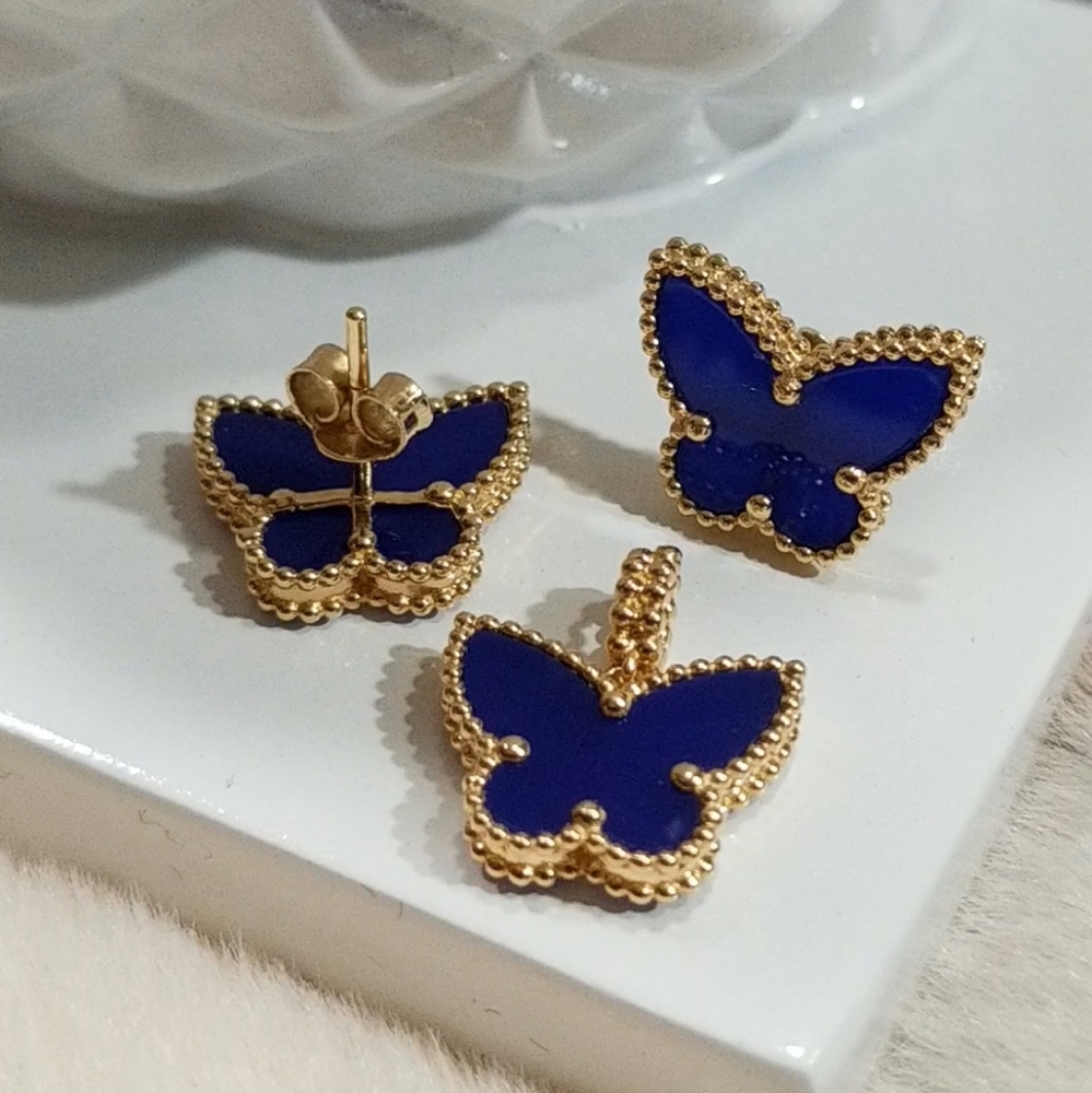 18K solid gold VCA inspired Butterfly Set (Pawnable) NOT PLATED!